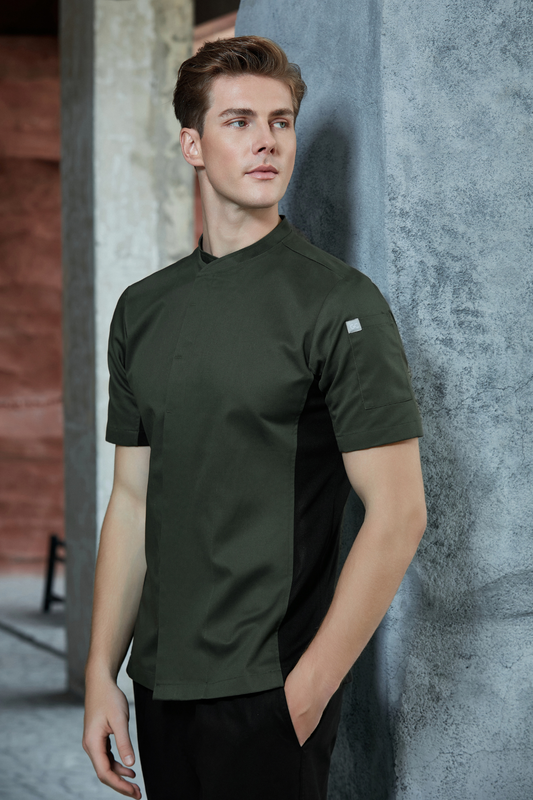 Avery Olive Green Chef Jacket, Short Sleeve