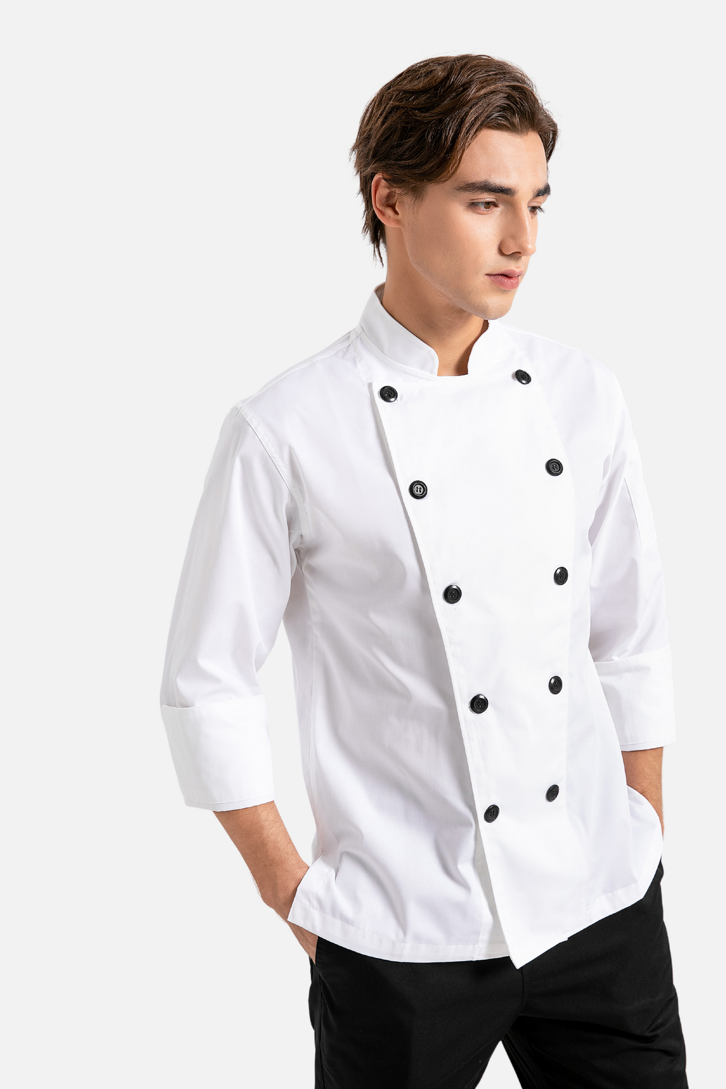 Classic Long Sleeve Black Buttons White Chef Jacket