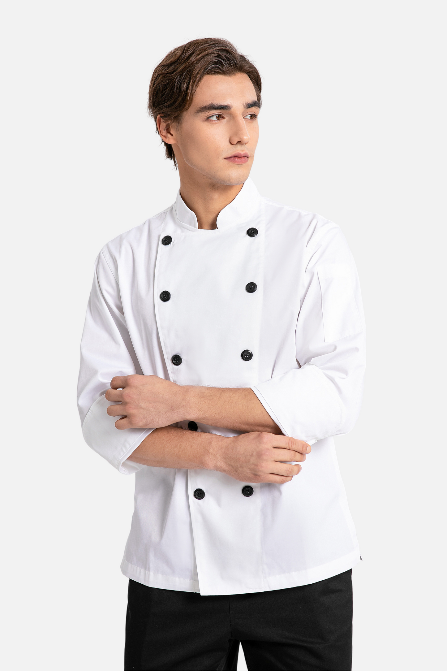 Classic Long Sleeve Black Buttons White Chef Jacket