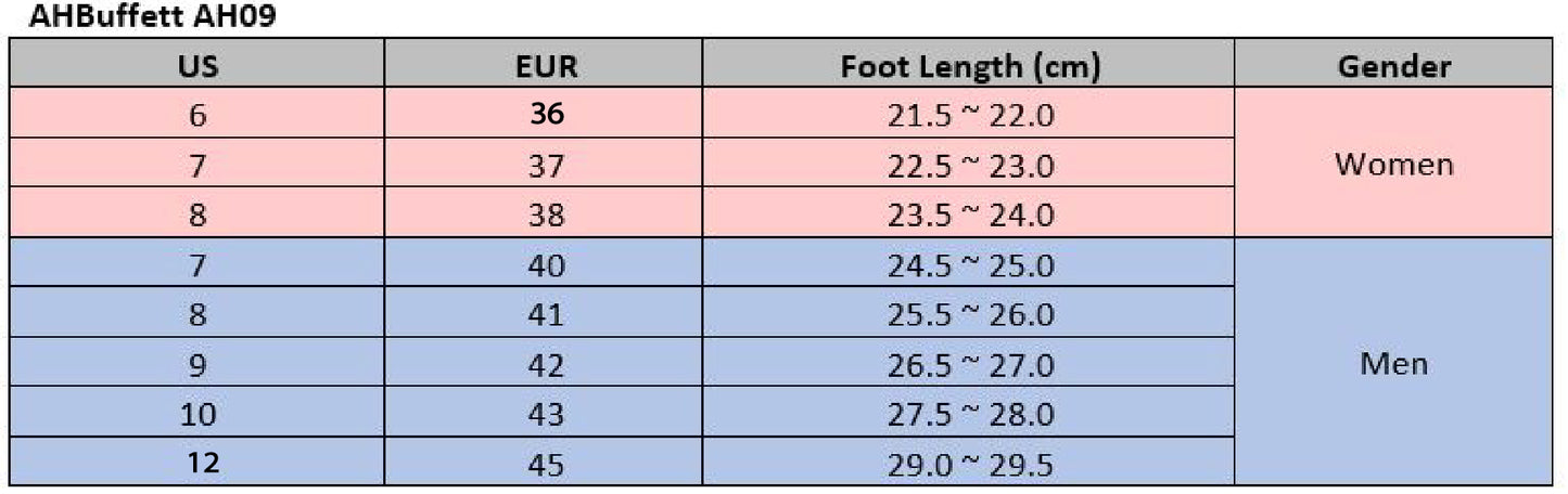 Chef Kitchen Clogs AH09 Size Chart