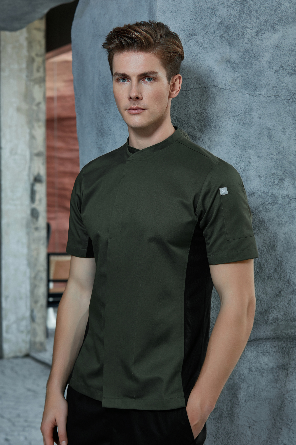 Avery Olive Green Chef Jacket, Short Sleeve