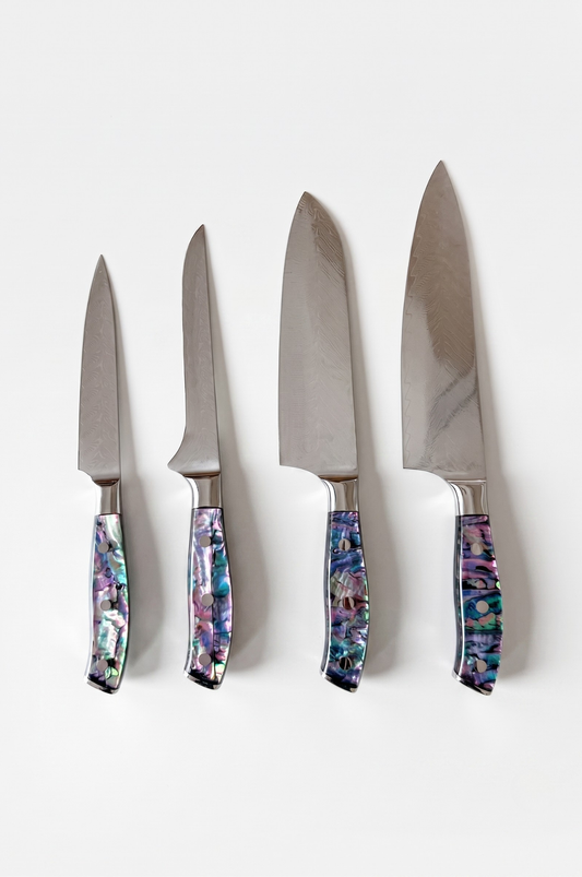Damascus Steel Knife Set, 4-Piece Set