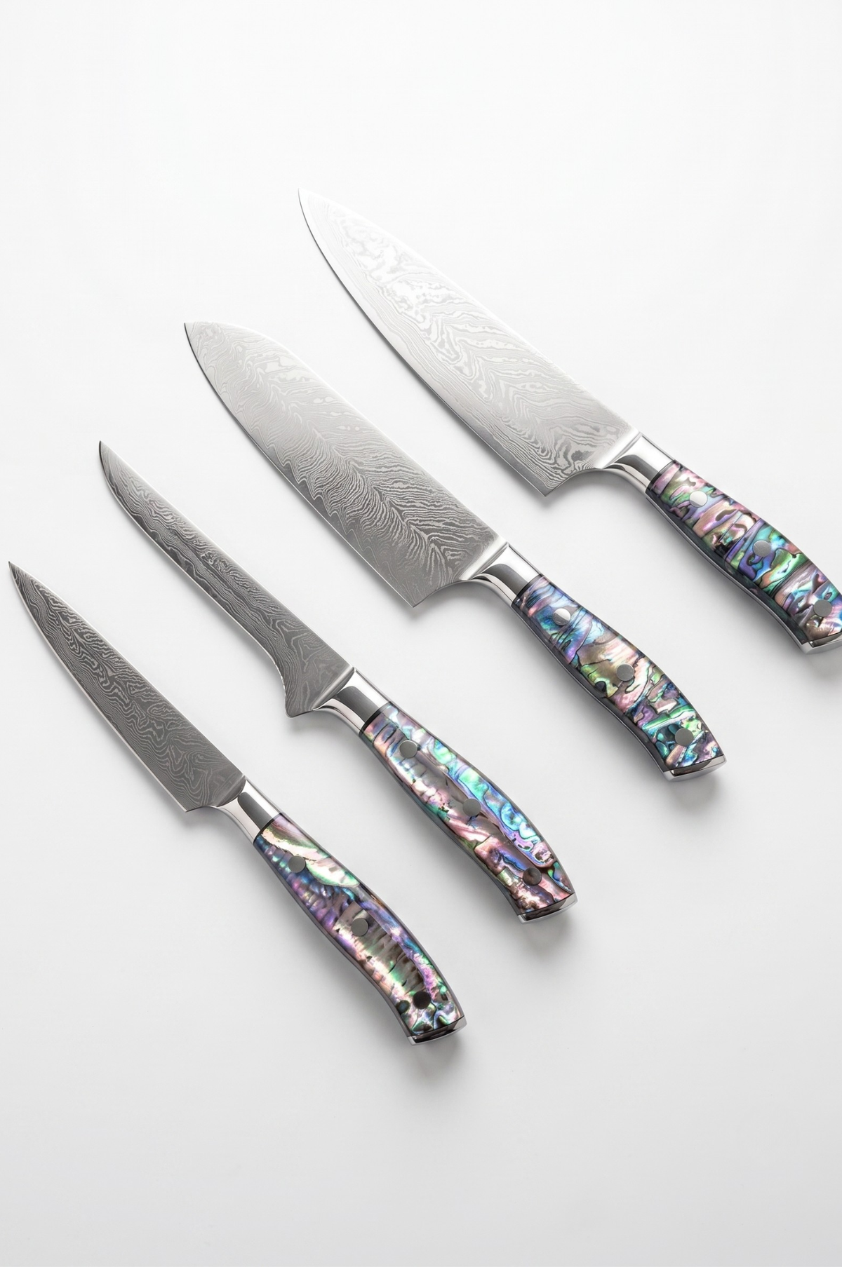 Damascus Steel Knife Set, 4-Piece Set