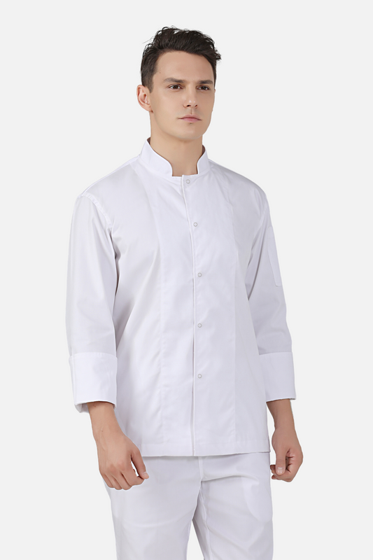 Peppermint White Chef Jacket With Exposed Button, Long Sleeve