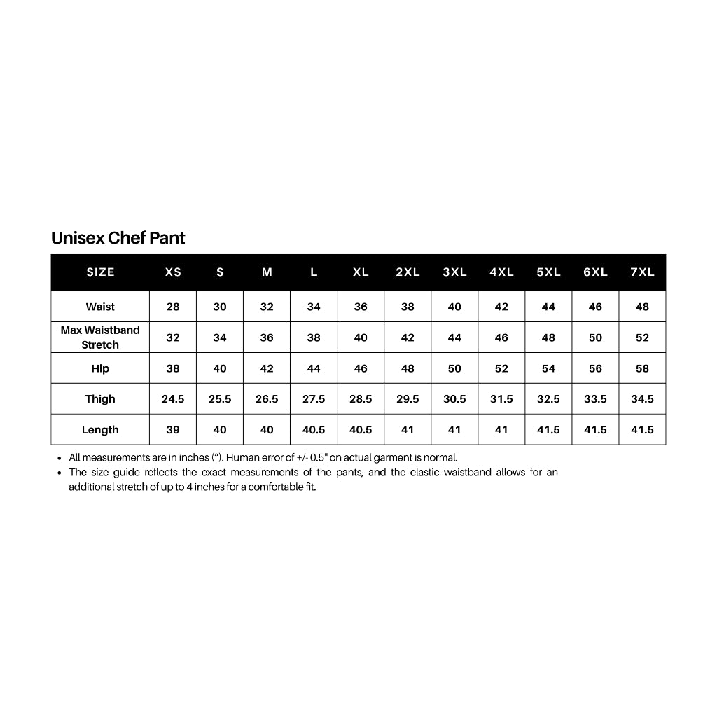 Kitchen Chef Pants Measurement