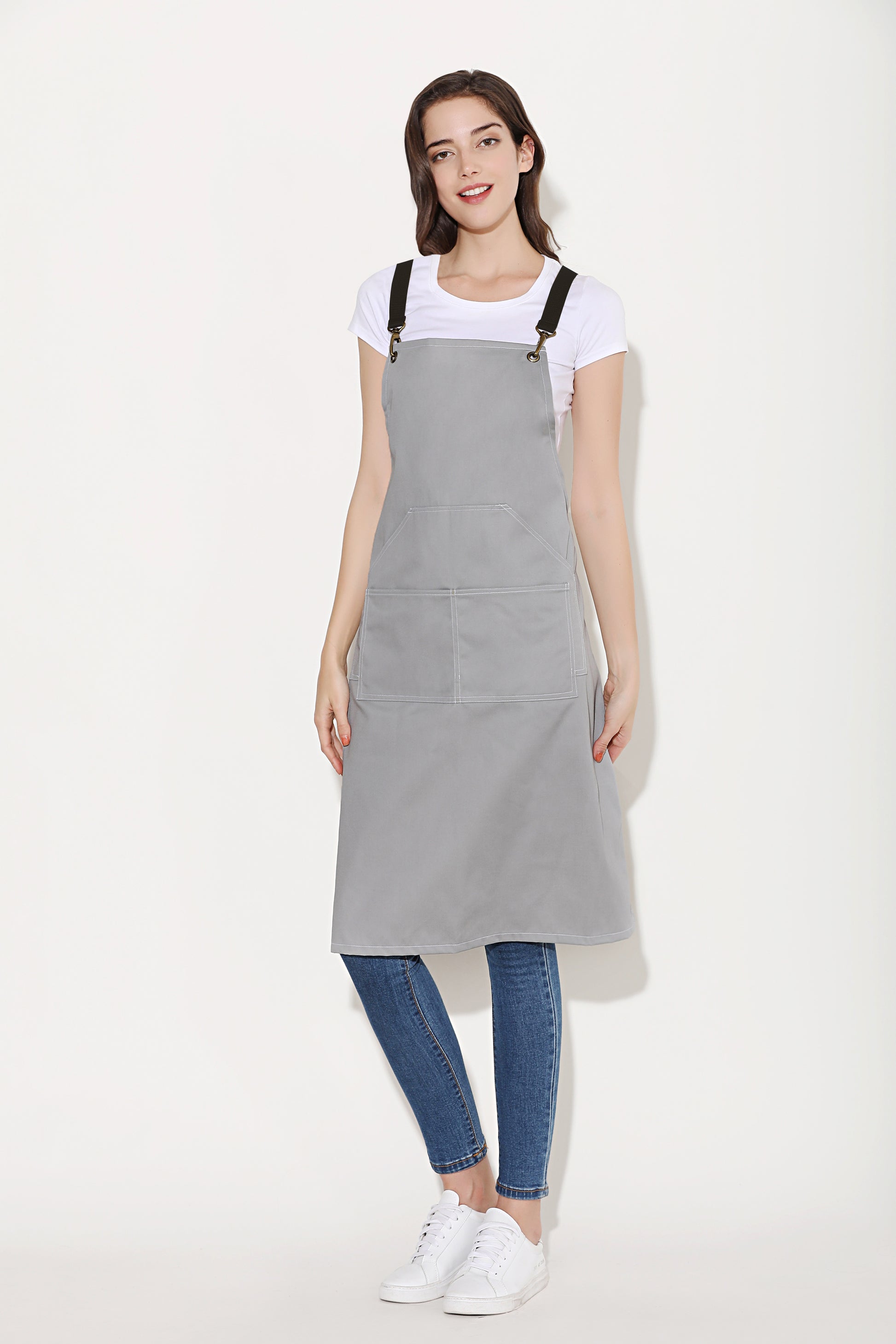 Xion Crossback Grey Bib Apron