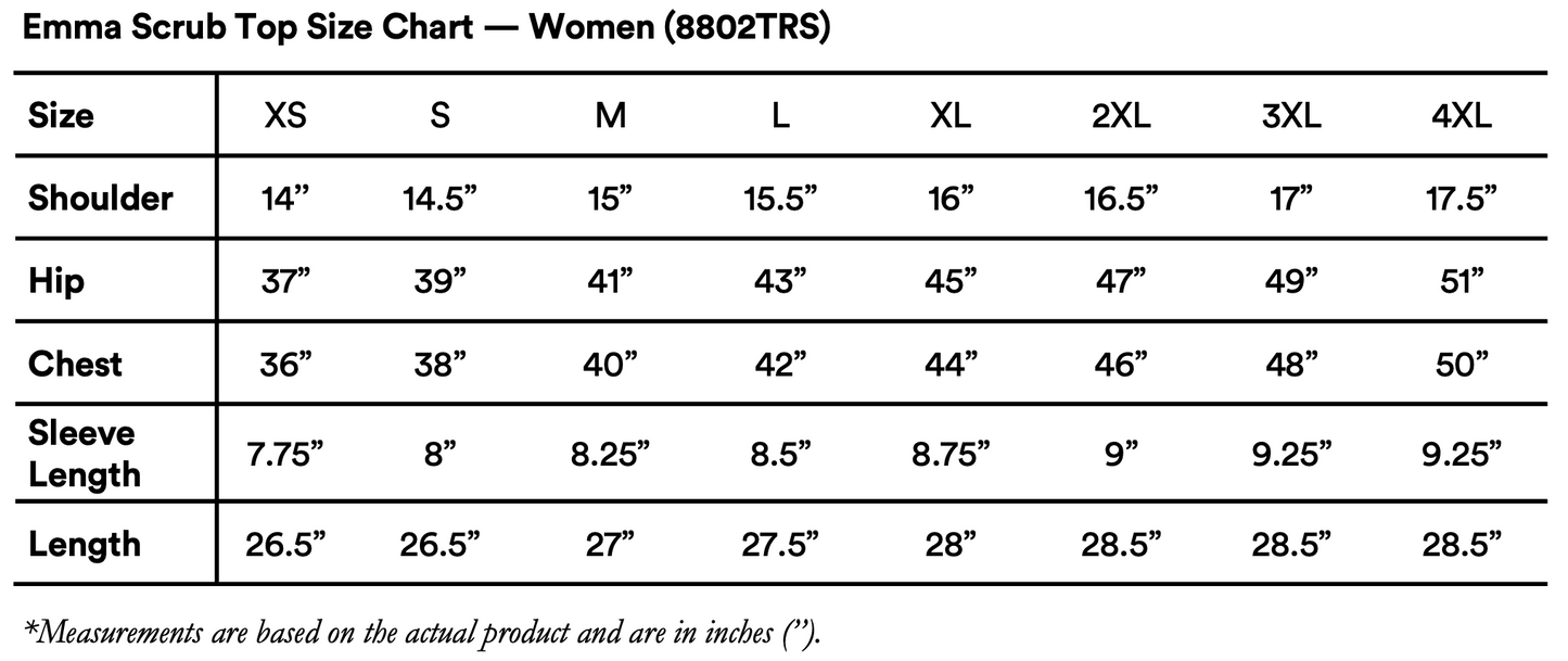 Emma Scrub Top Women Measurement