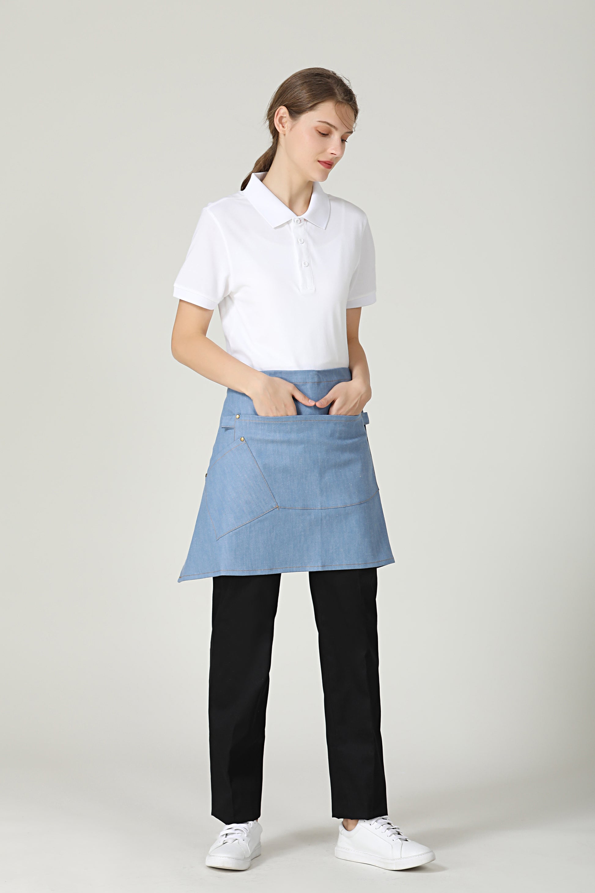 Gwen Barista Half Apron Blue