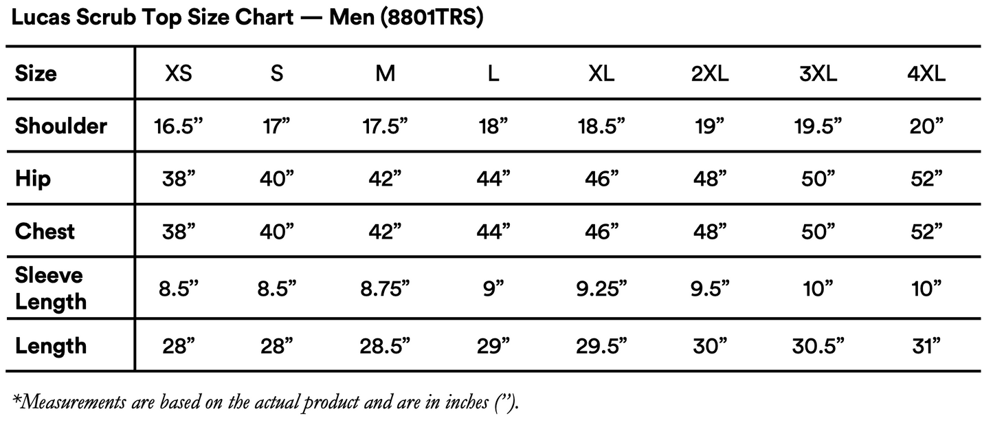 Lucas Scrub Top Men Measurement