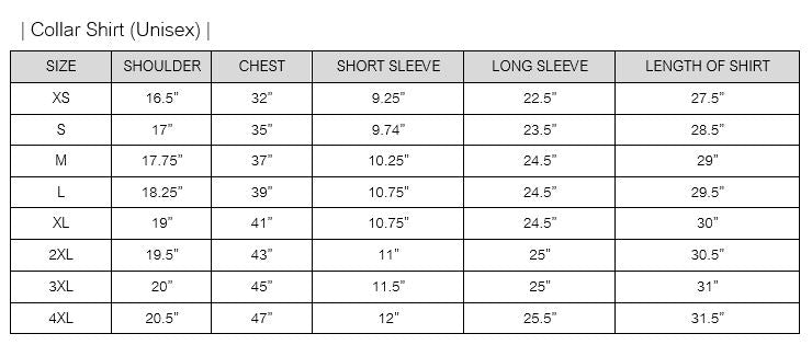 Service Shirt Unisex Size Measurement